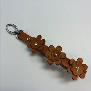 Brown Floral Leather Keychain